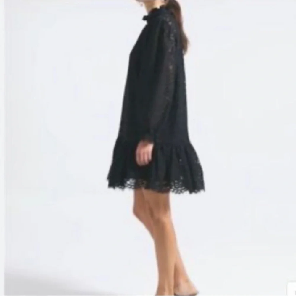 J Crew Ruffle Neck Dress in Black Lace